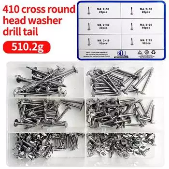 210 шт./кор. Винт с потайной головкой и крестообразным хвостом, самосверлящие винты, нержавеющая сталь 410 M4.2 1 BOX