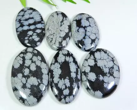 211Cts. НАТУРАЛЬНЫЙ ОБСИДИАН СНЕЖИНКА ОВАЛЬНЫЙ КАБОШОН ДРАГОЦЕННЫЙ КАМЕНЬ РОССЫПЬЮ 6 ШТ. ЛОТ RQ-462