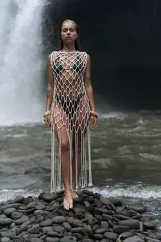 2134 - Бежевое сетчатое платье Bohemai Hamper