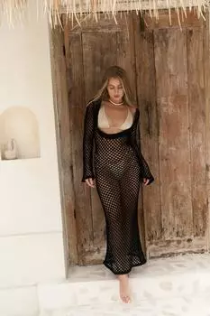 2137 - Черное длинное вязаное платье Bohemai Santorini