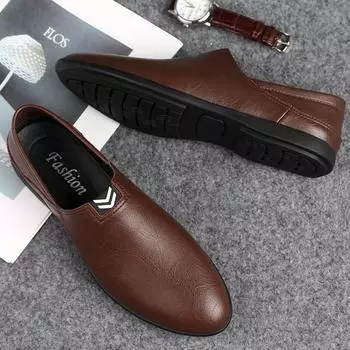 2166 men s shoes loafer small leather shoes spring low-top foot cover cowhide flat-soled casual shoes four seasons single shoes Shu Shoes 38 чёрный