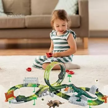 216 шт./компл. игрушечный трек-машинка с динозавром, обучающая игрушка-гоночная машинка с динозавром для строительства, американские горки, электрическая гоночная машинка с динозавром для малышей, мальчиков и девочек A