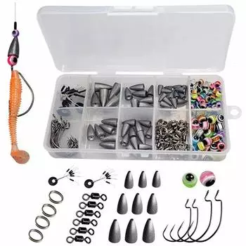 219 шт. грузила для рыбалки, рыболовные бусины, крючки, грузила-пули, каролинская оснастка, комплект оснастки Texas, аксессуары для рыбалки 219Pcs/Set