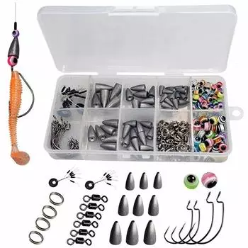 219 шт. грузила для рыбалки, рыболовные бусины, крючки, грузила-пули, каролинская оснастка, комплект оснастки Texas, аксессуары для рыбалки 219Pcs/Set