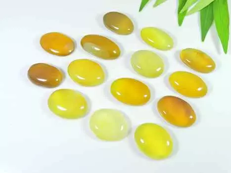 21-23MM Ring Size Yellow Onyx Oval Crystal Cabochon Loose Gemstone 14Pcs Lot RQ-2646