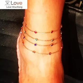 21 +5 см радужная фианитовая цепь для щиколотки, цепочка для ног, стерлинговое серебро 925 пробы, модные женские ювелирные изделия высокого качества 21CM