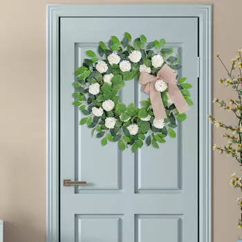 21,6-дюймовый белый венок из цветов гортензии, летнее украшение, многофункциональное, реалистичное, ручной работы для дома