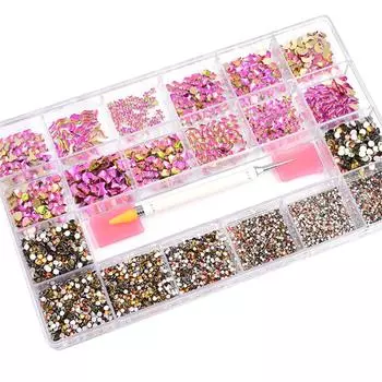21 сетка Стразы для ногтей Микс 20 стилей Стразы 3D Украшения Плоские камни с Po 15 sets