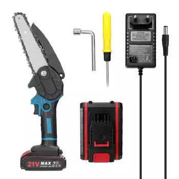 21 В 6-дюймовые портативные электрические обрезные пилы, маленькая бензопила для раскалывания древесины, щеточный двигатель, одна рука EU Plug 1 Battery
