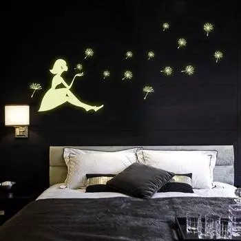 21cm*29.7cm Wall Stickers Dandelion Girl Luminous Stickers Living Room Bedroom Decoration PVC Wallpaper Wall Stickers Poster жёлтый