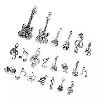 21шт/набор старинные гитары музыкальная нота подвески кулон Diy ювелирные изделия серебряный