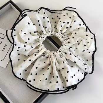 21см Большие Двухслойные Черно-белые Бантики в горошек Элегантные Женские Шифоновые Эластичные Резинки для волос Девичьи Резинки для волос Веревки