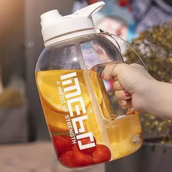 2200Ml Sports Water Bottle Travel Bicycle Drinkware Half Gallon with Straw Fitness Jug Bpa Free Applicable Boiling Water Outdoor синий