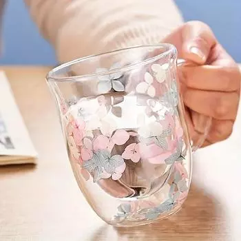 220 мл 320 мл цветочная стеклянная кофейная кружка с двойными стенками и искусственным цветком только для мытья вручную стеклянная посуда не пригодна для использования в микроволновой печи 220ml