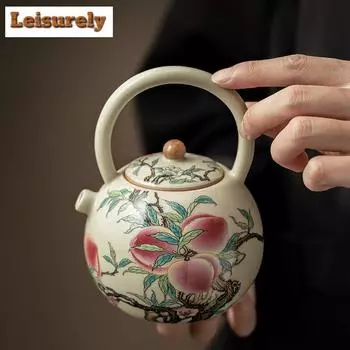 220 мл антикварный чайник Ru Kiln Nine Peach, старинный подъемный чайник для замачивания питательного чая, чайные сервизы, принадлежности для подарков