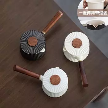 220 мл черный керамический чайник с деревянной ручкой и боковой ручкой, современный керамический чайник с фильтром, стеклянный чайник, чайный набор в стиле кунг-фу