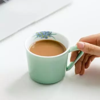 220 мл чистая ручная роспись вышитый шар цветок керамическая чашка сливово-зеленый кофейная кружка с ручкой женская ушная чашка для воды посуда для напитков