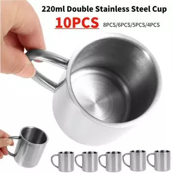 220 мл кружка из нержавеющей стали, кофейная кружка, походная кружка, металлическая кофейная чашка, переносная чашка для чая и молока, стакан, кружка для воды, чашка для питья 220-200ml