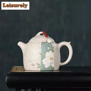 220 мл ретро-чайник из фиолетовой глины Исин, ручной работы, горшок Цинь Цюань, необработанная руда, белый нефрит, сегментный глиняный чайник, китайский чайный сервиз Цзыша, столовая посуда