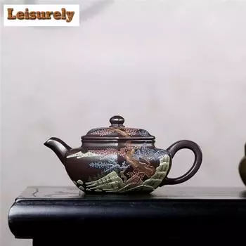 220 мл старинные исинские фиолетовые глиняные чайники, ручная роспись глиняного горшка, необработанная руда, фиолетовая грязь, чайник для заваривания чая, чайный сервиз Zisha, принадлежности