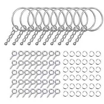 220 шт. Брелок для ключей с цепочкой, кольцами для соединения, штифтами с ушком, набор для поделок из смолы Silver
