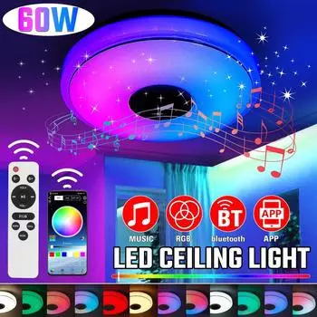 220 В 60 Вт Современный светодиодный потолочный светильник RGB Домашнее освещение Дистанционное управление через приложение Bluetooth Динамик Музыкальный светильник Умный потолочный светильник для спальни