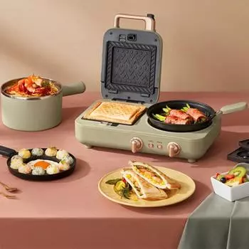 220 В мульти электрическая вафельница с антипригарным покрытием, сэндвичница для завтрака с 5 пластинами и кастрюлей 220-240V&us зелёный