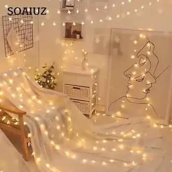 220 В/USB/аккумуляторные гирлянды со звездами, светодиодные гирлянды, гирлянды для рождественской вечеринки, свадебные украшения, работающие мерцающие огни Box 1.5M 10LED белый