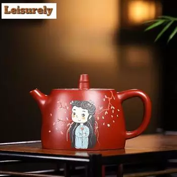 220ml Yixing Purple Clay Teapot Handmade Colored Drawing Handuo Pot Raw Ore Dahongpao Mud Kettle With Strainer Zisha Tea Set Tea