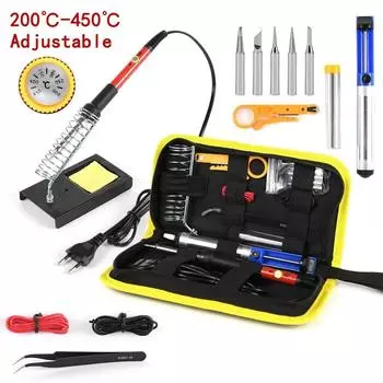 220V 60W Soldering Iron Kit Adjustable Temperature 15 in 1 Tool Set with Soldering Iron EU Plug Electric Soldering Irons Set EU чёрный