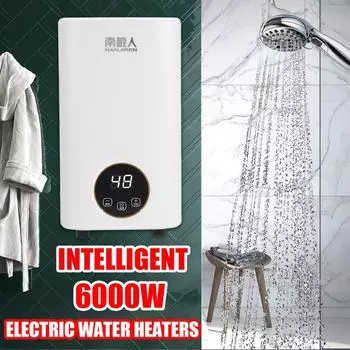220В IPX4 Водонепроницаемый Мгновенный Электрический Водонагреватель Домашний Интеллектуальный Постоянная Температура и Быстрый Нагрев Маленькая Душевая Ванная Машина 6000Вт