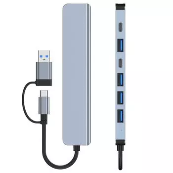 2217 Адаптер-концентратор USB-A+USB-C Многопортовая док-станция USB 7-в-1 с USB3.0+USB2.0*4+PD+USB-C