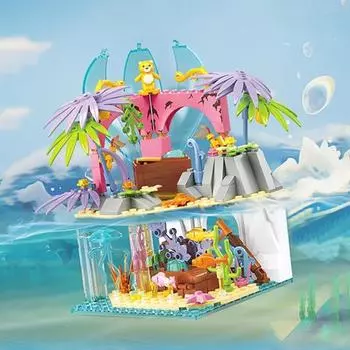 224 шт., строительные блоки «Охота за сокровищами на море», серия «Морские приключения», креативная модель уличной сцены, сборные кирпичи, детские праздничные подарки No Box синий/розовый