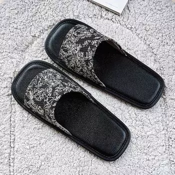 224 Women s Slippers Summer New Style Flat Toe Square Toe Open Toe Embroidered Sandals Casual Lightweight Anti-Slip Slippers 35 бежевый