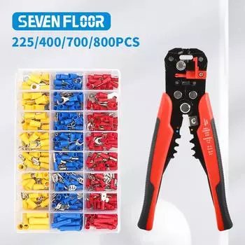 225/400/700/800 шт. ПВХ-клеммы, изолированный кабельный разъем, электрический провод, обжимное кольцо, вилочные наконечники, рулонный комплект или инструмент для зачистки проводов