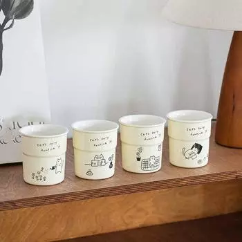 225 мл кружка с принтом кофейная чашка простая милая иллюстрация кота узор овсянка молоко латте чашка для завтрака офис дома кружка для воды кружка подарок 225ML