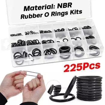 225 шт. комплекты резиновых уплотнительных колец, 18 размеров, набор уплотнительных колец из нитриловой резины для сантехники, крана, авторемонта, подключения газа, устойчивости к маслу и теплу 225Pcs