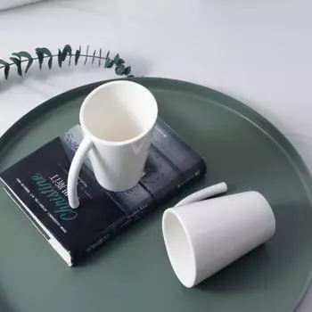 225ML Retro Ceramic Cup Hanging Ear Coffee Cup Simple Household White Oblique Mug Water Cup Living Room Coffee Table Decoration 225ML