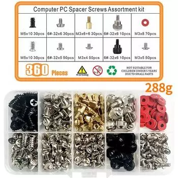 228/280/300/332/360PCS M3 Computer Golden Motherboard Riser Silver Screws Red Washers Set Security Screws 1 BOX