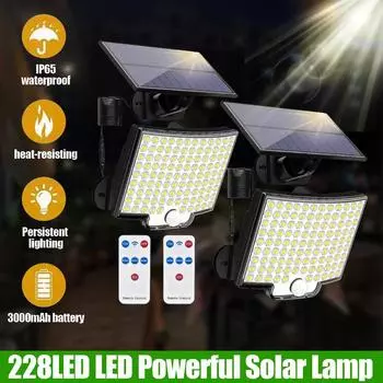 228LED Солнечный Светильник Уличный Водонепроницаемый с Датчиком Движения Прожектор Пульт Дистанционного Управления 3 Режима Для Тропы Патио Гаража Заднего Двора Улицы 106LED+remote control