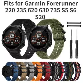 22-15 мм нейлоновый ремешок для часов Garmin Forerunner 220 235 620 630 735 S5 S6 S20 сменный ремешок для часов браслет с инструментами For Garmin