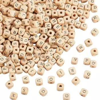 22/44 10 мм деревянные бусины с буквами, случайные натуральные квадратные деревянные бусины с отверстиями 3-4 мм, сосновые бусины, используются для изготовления украшений и проектов «сделай сам» 22pcs