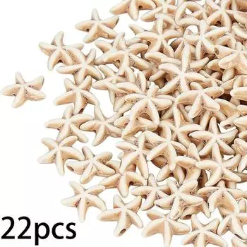 22/44/66 шт. бусины из соснового материала в виде морской звезды, синтетические водонепроницаемые бусины из сосны, бусины в форме звезд, сосновые подушечки, серьги-браслеты на лодыжку для лета и пляжа своими руками 22pcs белый