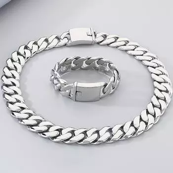 22/60 см 24 мм кубинский браслет-цепочка ожерелье для мужчин хип-хоп крутой черный золотой цвет нержавеющая сталь ожерелья ювелирные аксессуары 22CM 60CM серебряный