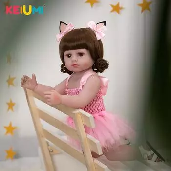 22 дюйма, 55 см, кукла реборн для маленьких девочек, розовая принцесса, очень мягкая, полностью силиконовая, виниловая, красивая, настоящая сенсорная кукла, игрушки, подарки 55 cm синий