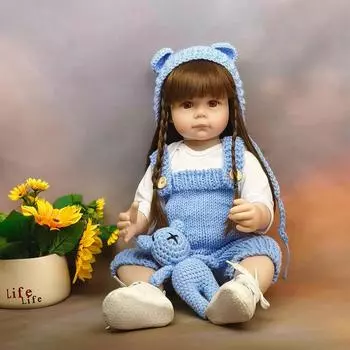 22 дюйма, 55 см, полностью виниловое тело, куклы Bebe Reborn, Maggi Can Bath, реалистичная, милая, кукла возрождения для девочек с наклеенными длинными волосами, детская игра, кукла-одевалка для дома brown hair