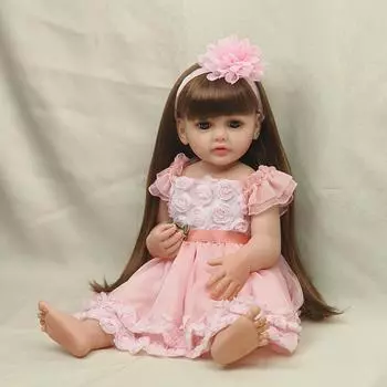 22-дюймовая игрушка-кукла реборн, реалистичная кукла-реборн для маленьких девочек, мягкая силиконовая кукла с длинными коричневыми волосами, реалистичная принцесса, подарок на день рождения для малышей Bebe 55cm