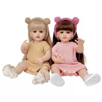 22-дюймовая кукла реборн-близнецы, полностью силиконовая виниловая кукла KEIUMI с длинными волосами, куклы для новорожденных, подарки на день рождения для детей 22 inch about 55 cm коричневый