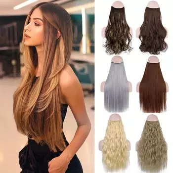 22-дюймовая невидимая проволока без зажимов для наращивания волос, секретная рыбья линия, кусок прямых волос для наращивания вьющихся волос для женщин