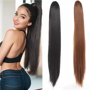 22-дюймовые прямые наращивания хвоста, зажим для коготь, наращивание хвоста для женщин, наращивание хвоста, синтетический хвостик, шиньон, натуральный мягкий, для повседневного использования